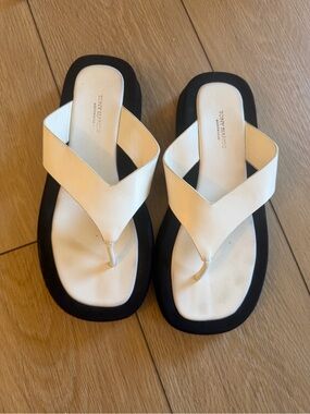 Tony Bianco White Thong Sandals with Black Sole